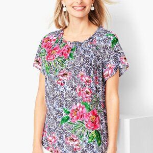 Talbots Small Floral Tile On Off Shoulder Blouse Resort Top NWOT